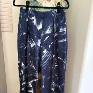 Banana Republic Navy & White Pleated Wide-Leg Trousers